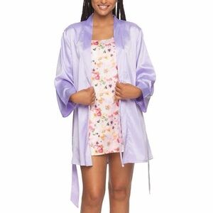 FELINA 2-Piece Chemise and Robe Set, Lavender   & Floral Print, Large